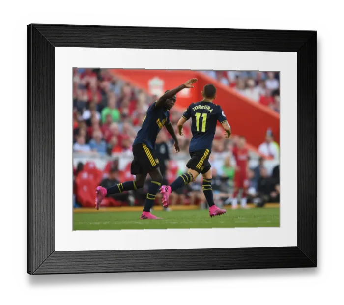 Framed Print : Torreira and Pepe Celebrate Goal: Liverpool vs. Arsenal, 2019-20 Premier League