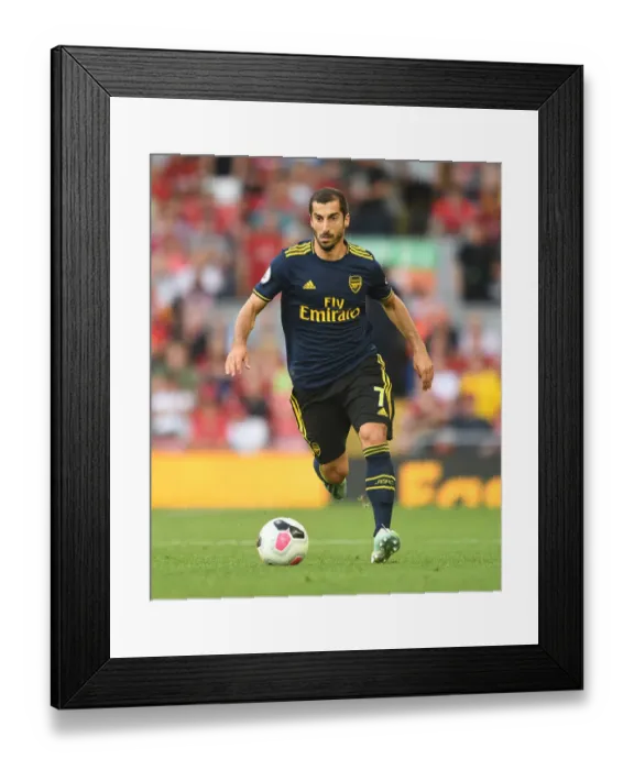 Framed Print : Arsenal's Mkhitaryan Faces Off Against Liverpool at Anfield: A Premier League Showdown, 2019-20