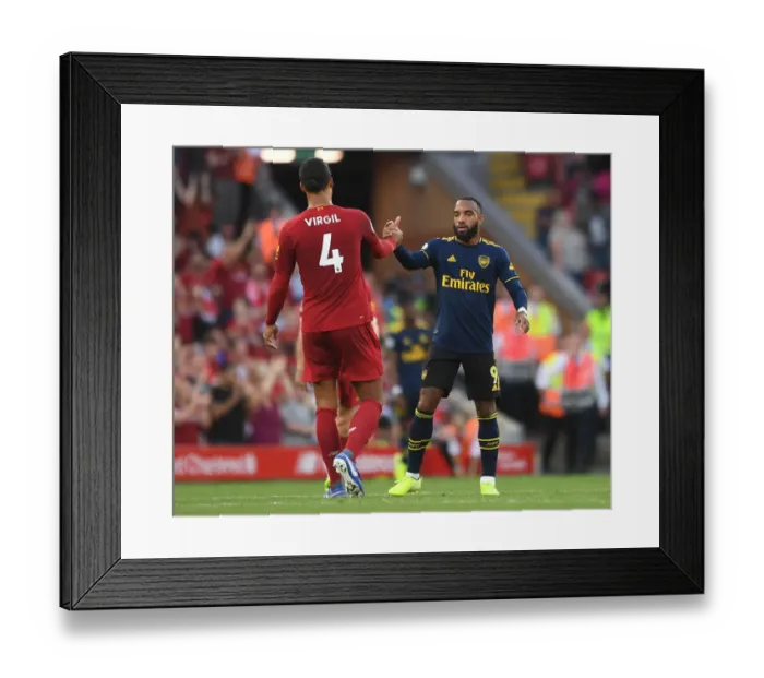 Framed Print : Liverpool vs. Arsenal: Lacazette and Van Dijk Share a Moment after Intense Premier League Clash (2019-20) Framed Print : Liverpool vs. Arsenal: Lacazette and Van Dijk Share a Moment after Intense Premier League Clash (2019-20)