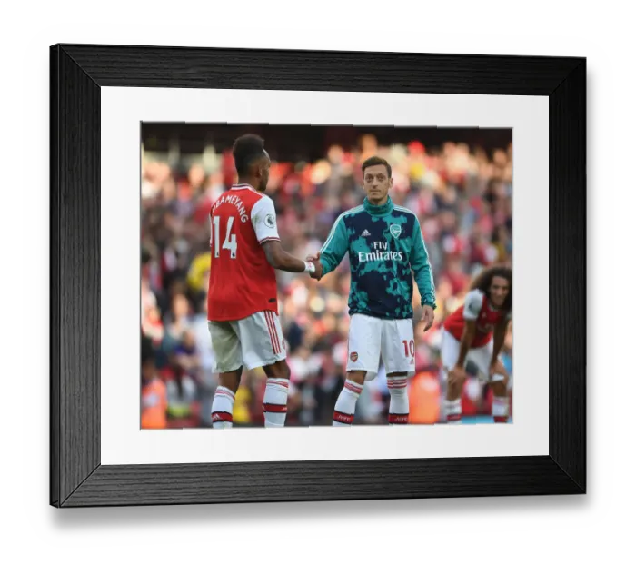 Framed Print : Arsenal's Aubameyang and Ozil: A Post-Match Moment at the Emirates, Arsenal v Tottenham, Premier League 2019-20