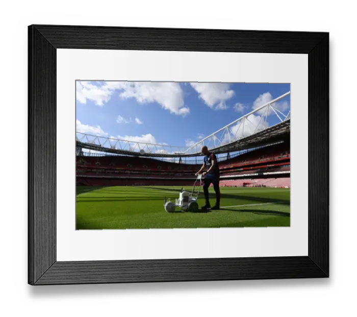 Framed Print : Arsenal vs. Tottenham: Pre-Match Pitch Preparation at Emirates Stadium, 2019-20 Premier League