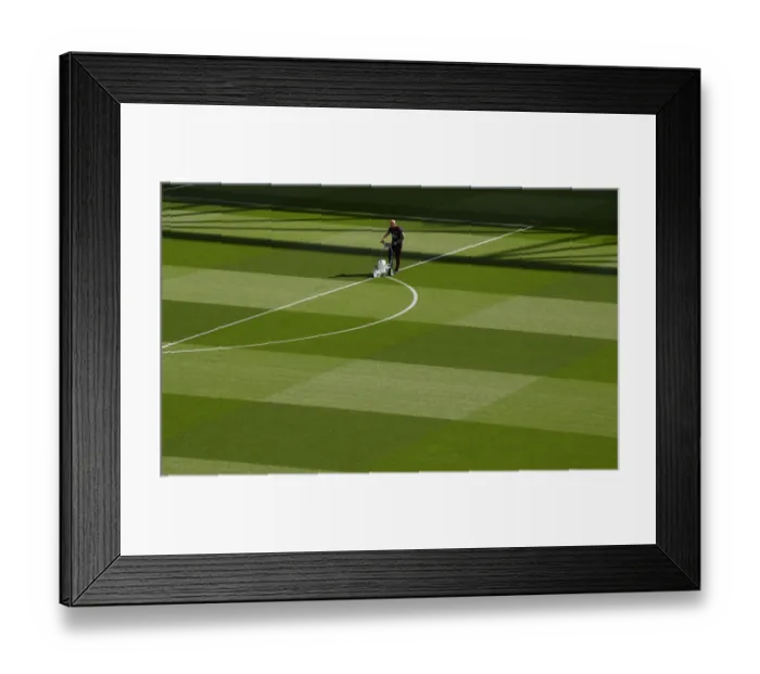 Framed Print : Arsenal vs. Tottenham: Pre-Match Pitch Preparation at Emirates Stadium (2019-20)