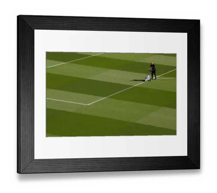 Framed Print : Arsenal vs. Tottenham: Pre-Match Pitch Preparation at Emirates Stadium (2019-20)