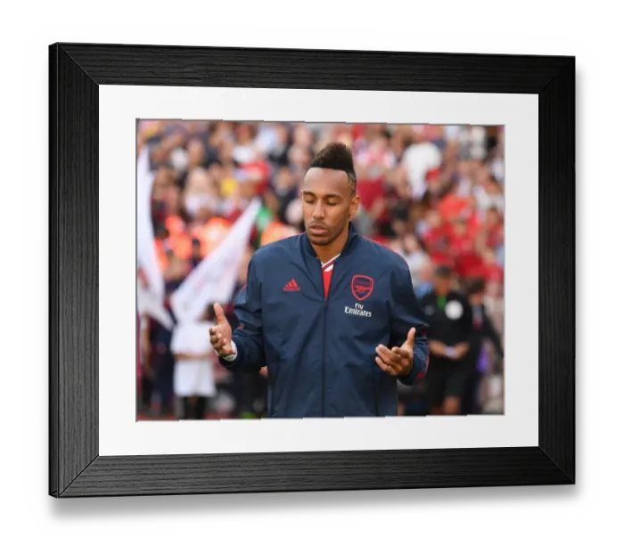 Framed Print : Arsenal's Aubameyang Gears Up for Arsenal vs. Tottenham Showdown (2019-20)