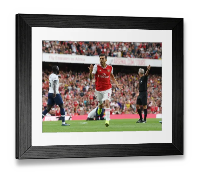 Framed Print : Dani Ceballos Ignites Arsenal Crowd Amid Intense Arsenal vs. Tottenham Rivalry