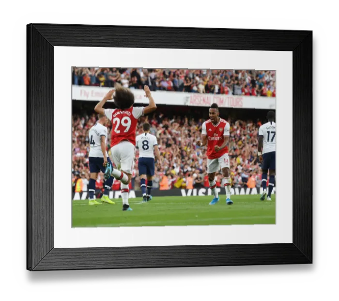 Framed Print : Arsenal's Aubameyang and Guendouzi Celebrate Goals Against Tottenham in 2019-20 Premier League Clash