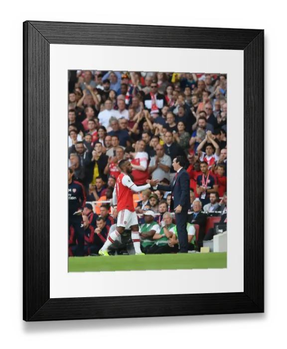 Framed Print : Arsenal's Lacazette Bids Farewell to Emery on the Field during Arsenal vs. Tottenham Match, 2019-20 Premier League Framed Print : Arsenal's Lacazette Bids Farewell to Emery on the Field during Arsenal vs. Tottenham Match, 2019-20 Premier League