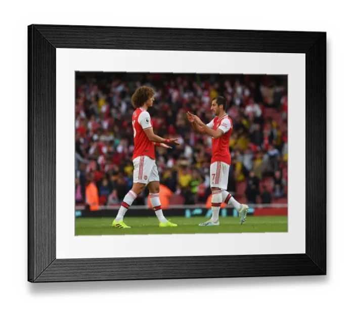 Framed Print : Arsenal's Victory: Mkhitaryan and David Luiz Celebrate Against Tottenham in the Premier League