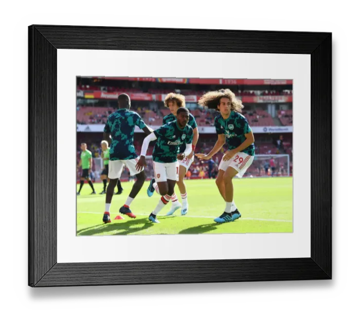 Framed Print : Arsenal FC vs. Tottenham Hotspur: Pre-Match Warm-Up - Battle-Ready: Maitland-Niles and Guendouzi (2019-20)