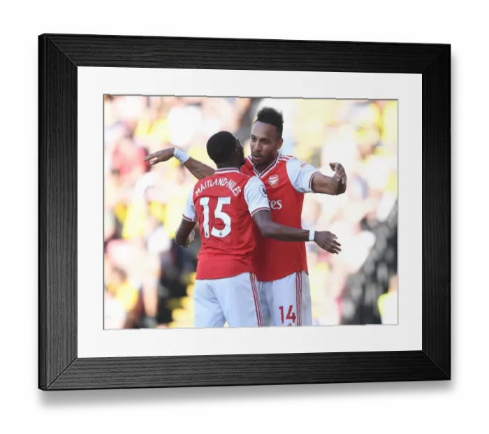 Framed Print : Aubameyang and Maitland-Niles Celebrate Arsenal's Victory over Watford (2019-20)