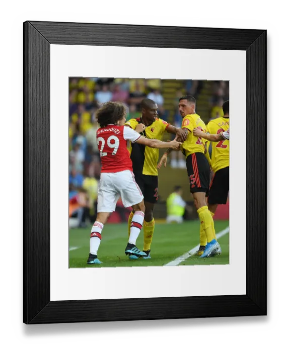 Framed Print : Clash of Titans: Watford vs. Arsenal, Premier League 2019-2020 - Guendouzi vs. Holebas & Kabasele