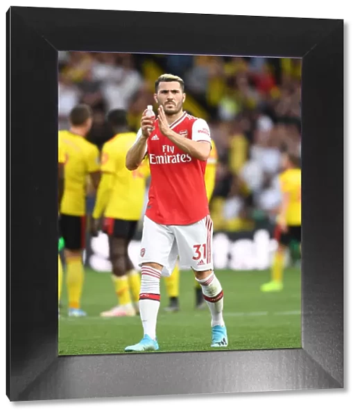 Arsenal's Sead Kolasinac Celebrates Victory over Watford with Fans, 2019-20 Premier League