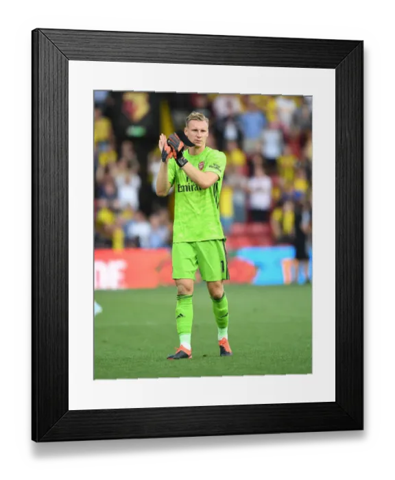 Framed Print : Arsenal's Bernd Leno Applauding Fans after Watford Victory (2019-20)