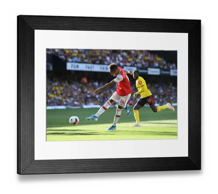 Framed Print : Aubameyang Scores: Watford vs. Arsenal, Premier League 2019-20