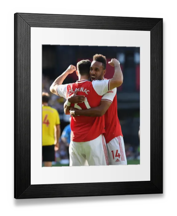 Framed Print : Arsenal's Aubameyang Scores First Goal: Arsenal's Victory Over Watford in Premier League 2019-20