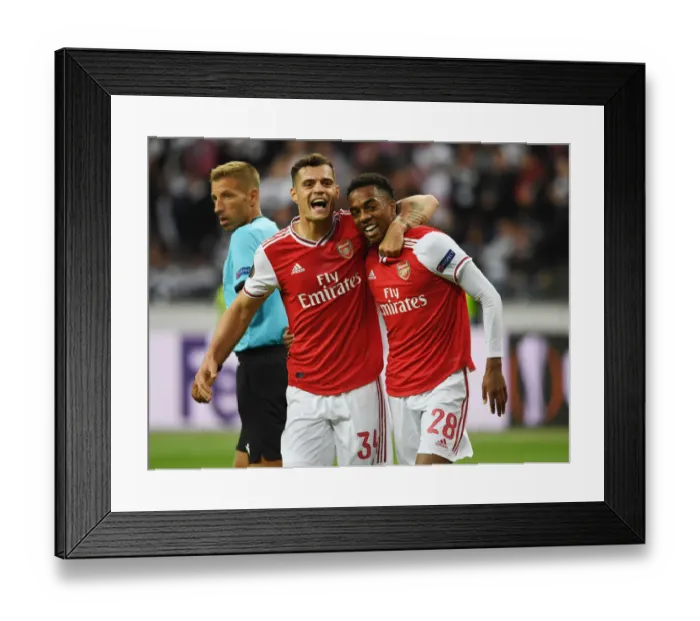 Framed Print : Arsenal's Joe Willock and Granit Xhaka Celebrate Goal in Europa League Clash vs Eintracht Frankfurt Framed Print : Arsenal's Joe Willock and Granit Xhaka Celebrate Goal in Europa League Clash vs Eintracht Frankfurt