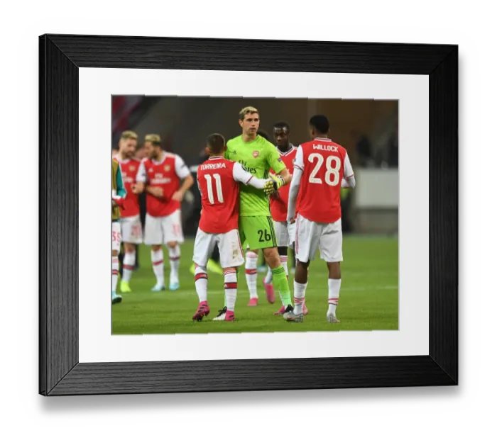 Framed Print : Eintracht Frankfurt vs. Arsenal: Emi Martinez and Lucas Torreira Celebrate in UEFA Europa League Group F