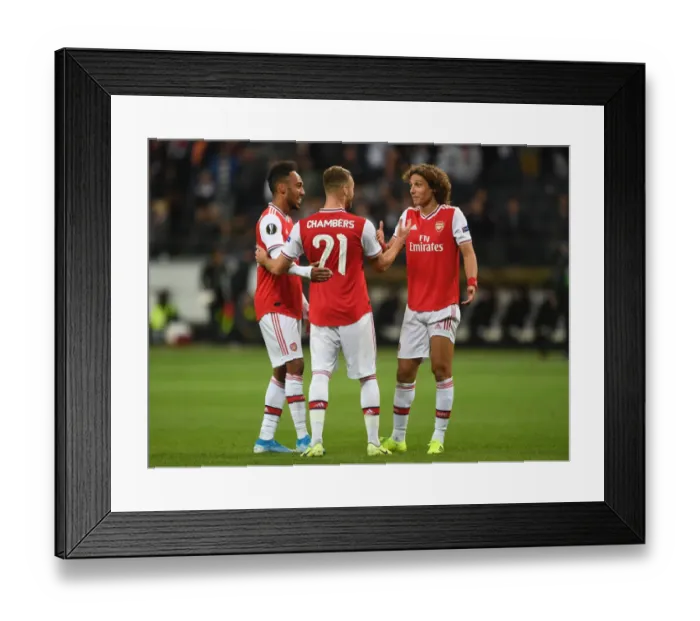 Framed Print : Arsenal Triumph: Aubameyang, Chambers, and Luiz Celebrate Europa League Victory over Eintracht Frankfurt Framed Print : Arsenal Triumph: Aubameyang, Chambers, and Luiz Celebrate Europa League Victory over Eintracht Frankfurt
