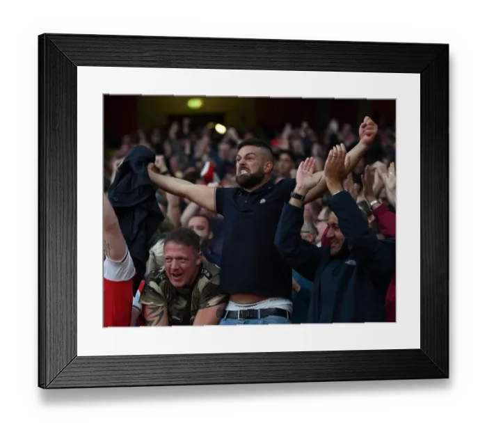 Framed Print : Arsenal fans celebrates Arsenals 3rd goal Framed Print : Arsenal fans celebrates Arsenals 3rd goal