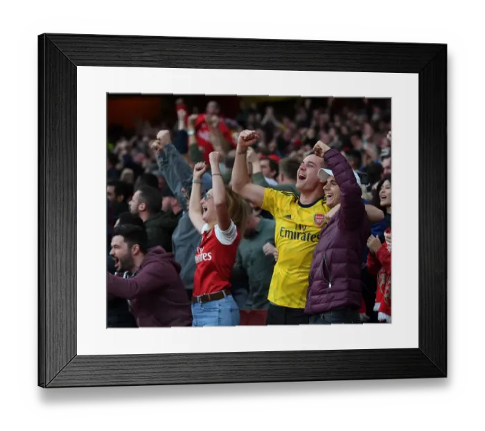 Framed Print : Arsenal Fans Celebrate Third Goal Against Aston Villa in 2019-20 Premier League