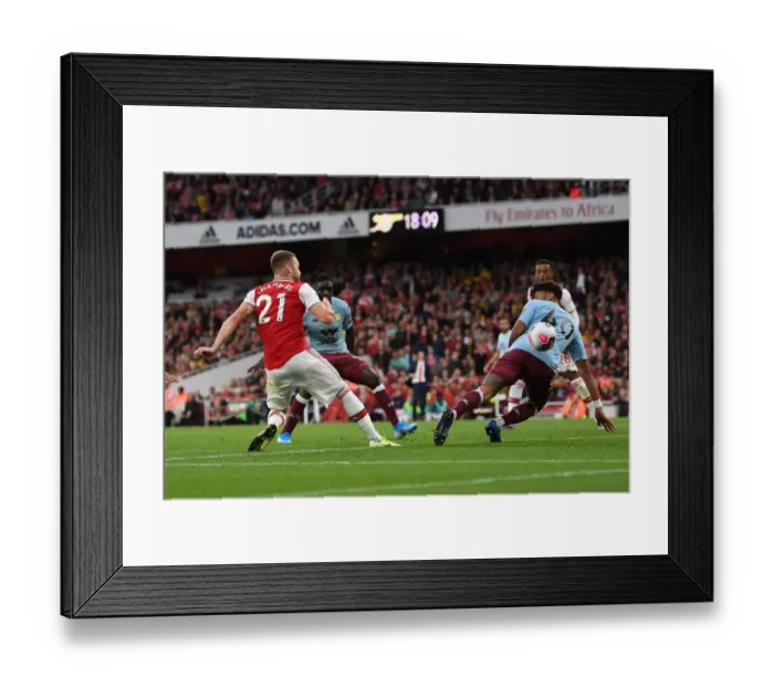 Framed Print : Calum Chambers Decisive Strike: Arsenal's Triumph over Aston Villa (2019-20 Premier League)