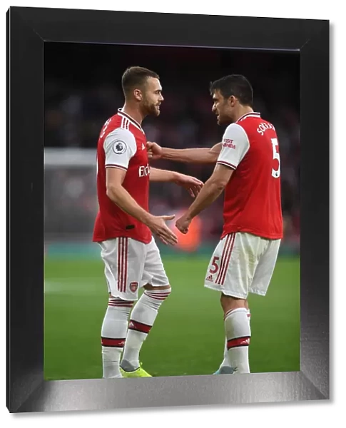 Arsenal's Chambers and Sokratis: Post-Match Moment at Emirates Stadium (Arsenal v Aston Villa, 2019-20)