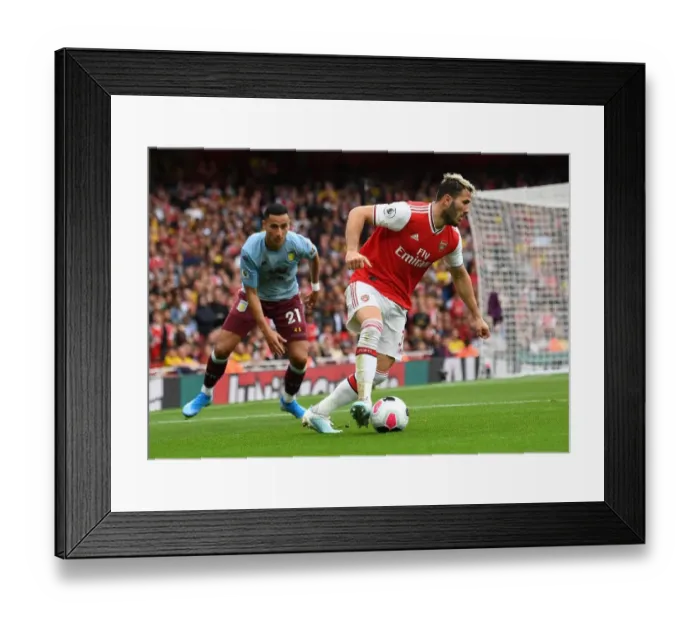 Framed Print : Arsenal vs Aston Villa: Sead Kolasinac Fends Off Anwar El Ghazi in Intense Premier League Clash (2019-20)