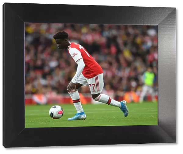 Arsenal's Bukayo Saka in Action against Aston Villa, Premier League 2019-20
