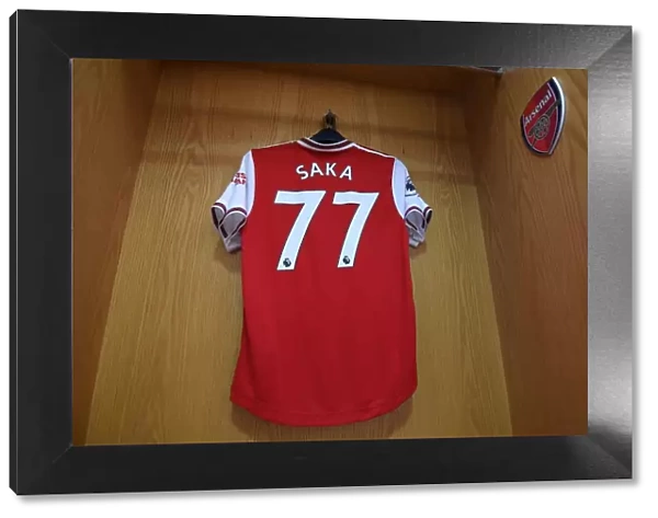 Arsenal's Bukayo Saka in the Changing Room Before Arsenal v Aston Villa (2019-20)