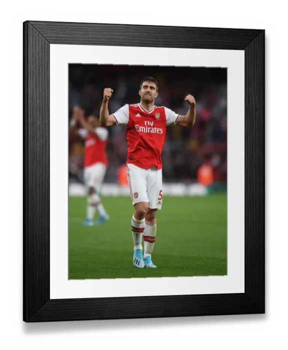 Framed Print : Arsenal's Sokratis Reacts After Arsenal FC vs Aston Villa, Premier League 2019-20