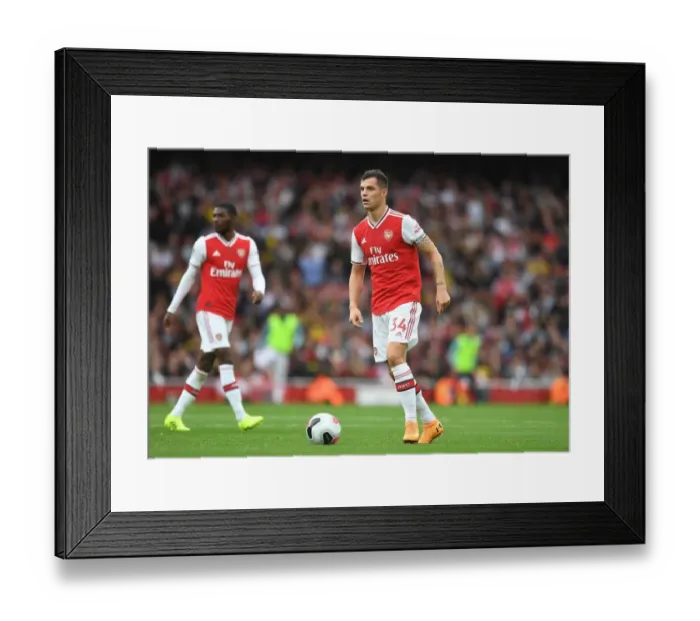 Framed Print : Granit Xhaka: Arsenal's Midfield Maestro in Action vs. Aston Villa (Premier League 2019-20) Framed Print : Granit Xhaka: Arsenal's Midfield Maestro in Action vs. Aston Villa (Premier League 2019-20)