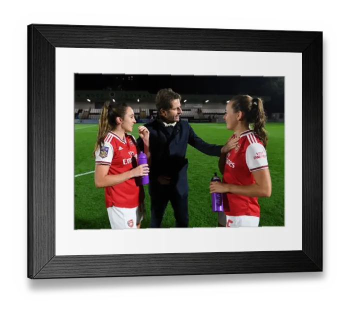 Framed Print : Arsenal Women: Montemurro's Team Gathers Post-Match with Evans and McCabe