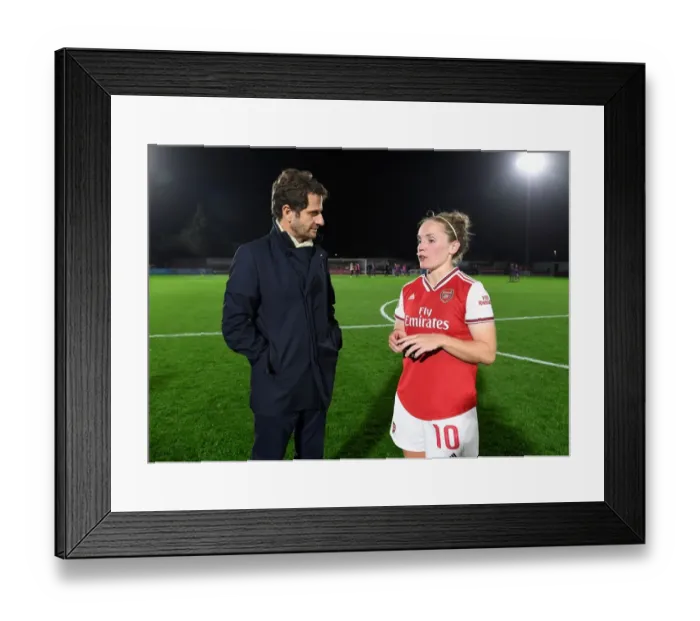 Framed Print : Arsenal Women's Boss Montemurro Discusses Victory with Kim Little after Fiorentina Clash