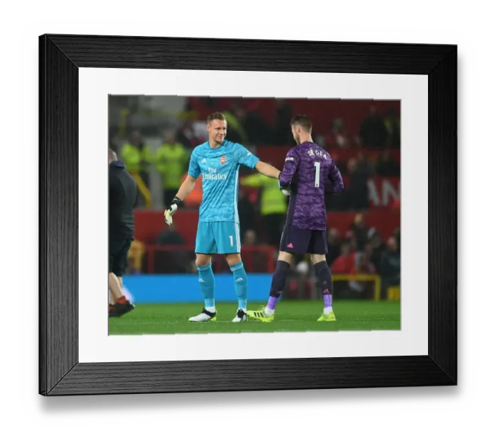 Framed Print : Manchester United vs Arsenal: Pre-Match Encounter between Bernd Leno and David de Gea (Premier League 2019-20)