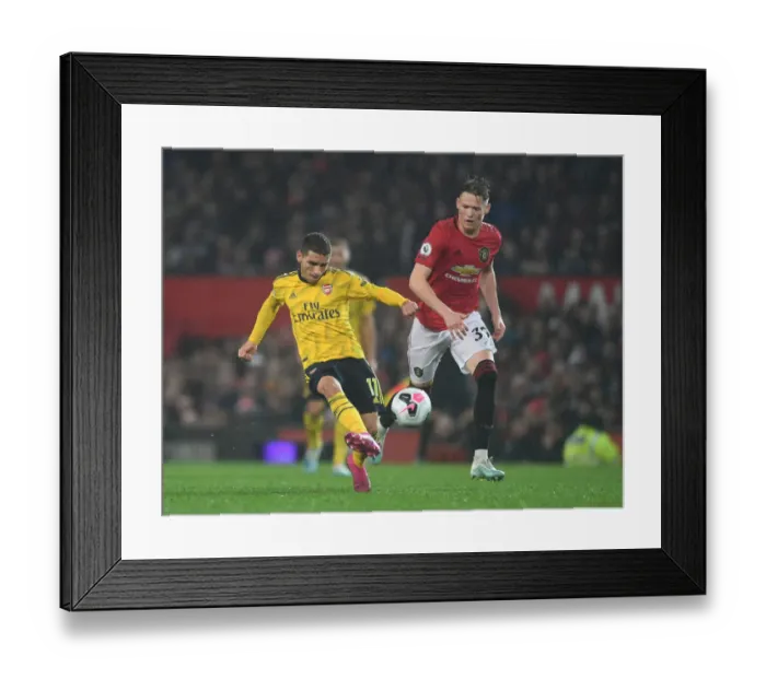 Framed Print : Torreira vs. McTominay: Clash of the Midfield Titans - Manchester United vs. Arsenal, Premier League 2019-20