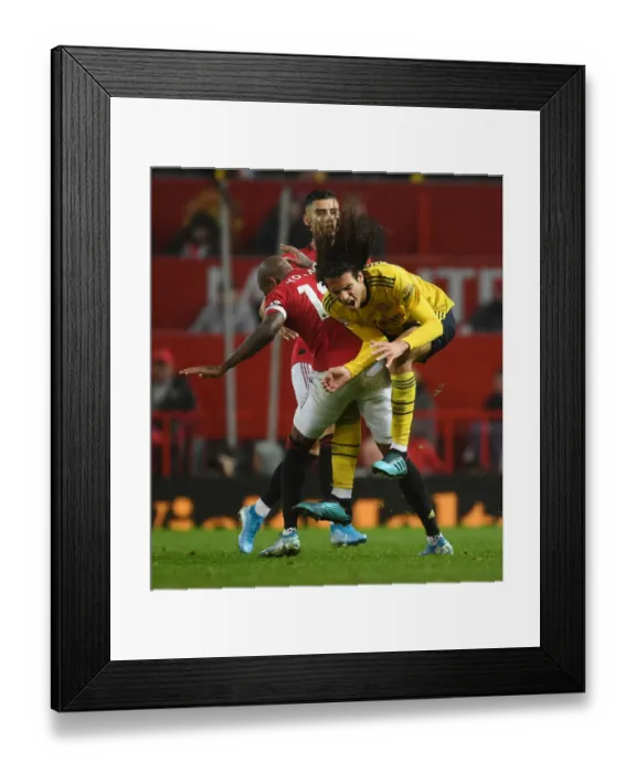 Framed Print : Intense Premier League Rivalry: Guendouzi Fouls Young - Manchester United vs. Arsenal (2019-20)