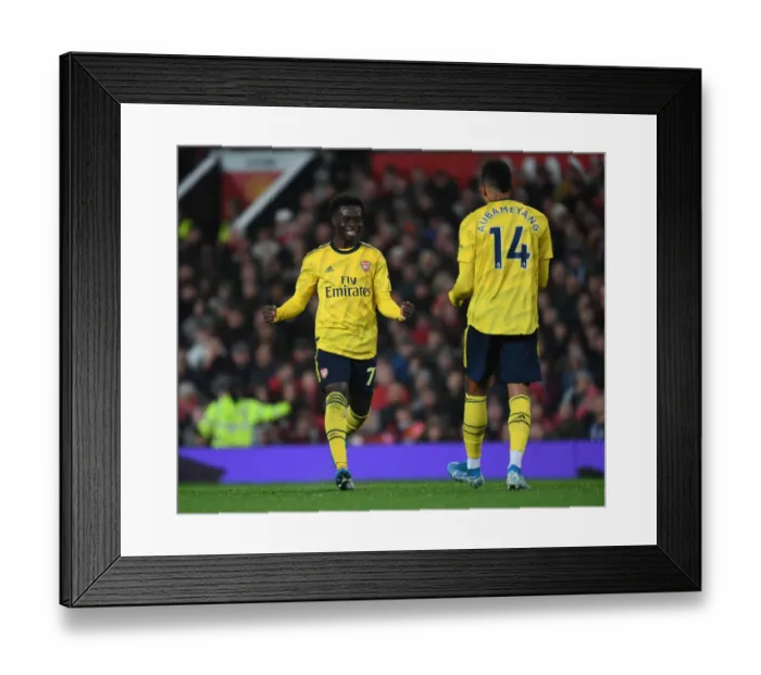 Framed Print : Arsenal's Unforgettable Goal Celebration: Aubameyang and Saka's Strike Secures Victory Over Manchester United, 2019-20 Premier League Framed Print : Arsenal's Unforgettable Goal Celebration: Aubameyang and Saka's Strike Secures Victory Over Manchester United, 2019-20 Premier League