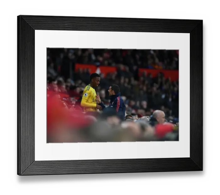 Framed Print : Arsenal vs Manchester United: Carcedo Coaches Willock at Old Trafford (Premier League 2019-20) Framed Print : Arsenal vs Manchester United: Carcedo Coaches Willock at Old Trafford (Premier League 2019-20)