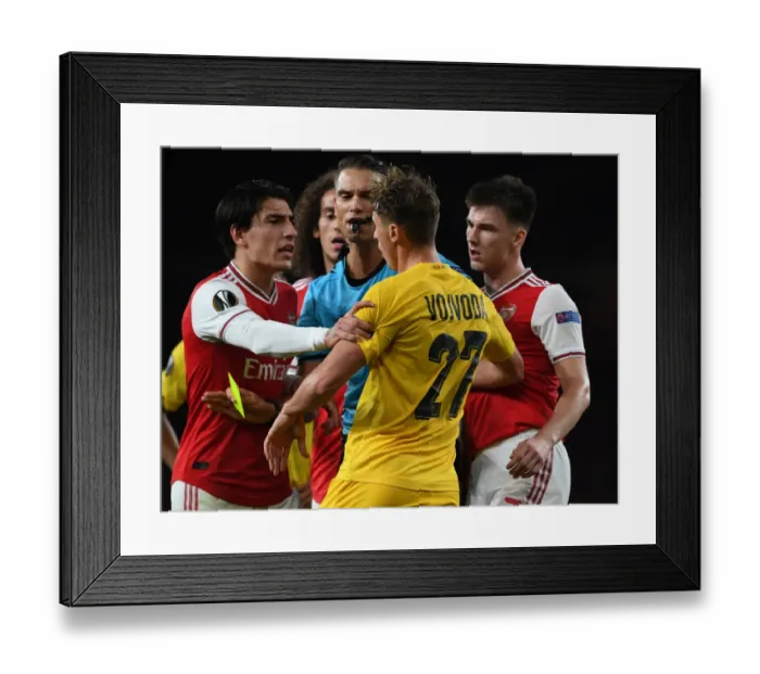 Framed Print : Arsenal FC vs Standard Liege: Clash Between Bellerin and Vojvoda in Europa League Group F Framed Print : Arsenal FC vs Standard Liege: Clash Between Bellerin and Vojvoda in Europa League Group F