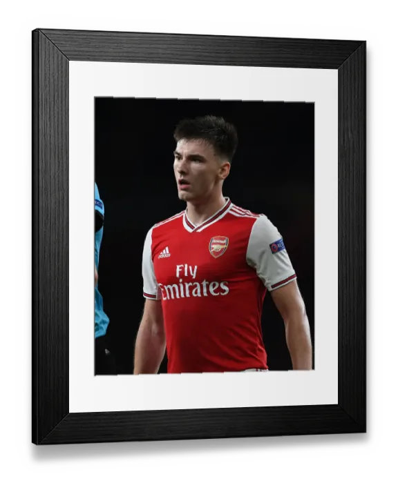 Framed Print : Arsenal's Kieran Tierney in Action Against Standard Liege in Europa League (2019-20) Framed Print : Arsenal's Kieran Tierney in Action Against Standard Liege in Europa League (2019-20)