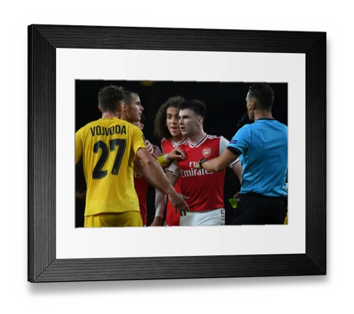 Framed Print : Clash of the Left Flanks: Tierney vs Vojvoda, Arsenal vs Standard Liege, Europa League 2019-20