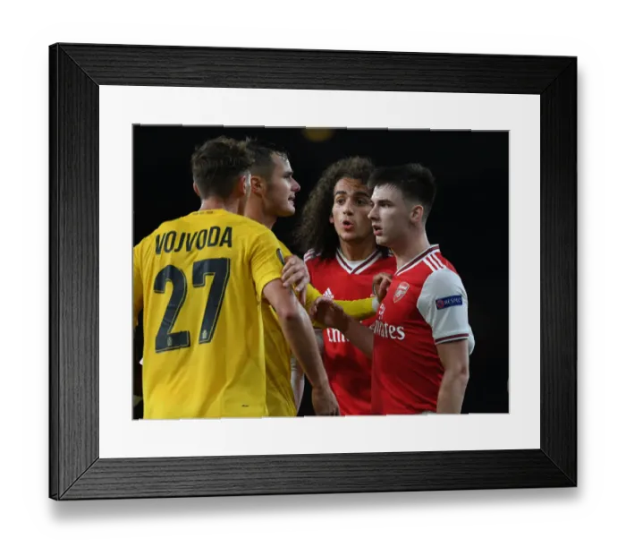 Framed Print : Arsenal vs Standard Liege: Clash Between Kieran Tierney and Mergim Vojvoda in Europa League Match Framed Print : Arsenal vs Standard Liege: Clash Between Kieran Tierney and Mergim Vojvoda in Europa League Match
