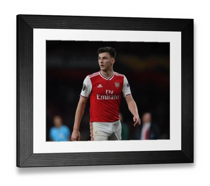 Framed Print : Arsenal's Kieran Tierney in Action Against Standard Liege in Europa League (2019-20) Framed Print : Arsenal's Kieran Tierney in Action Against Standard Liege in Europa League (2019-20)