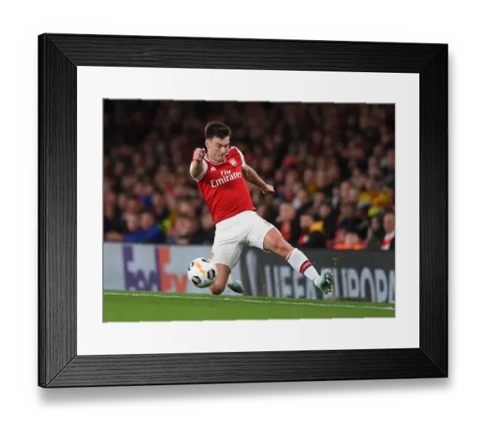 Framed Print : Arsenal's Kieran Tierney in Action during Europa League Match against Standard Liege Framed Print : Arsenal's Kieran Tierney in Action during Europa League Match against Standard Liege