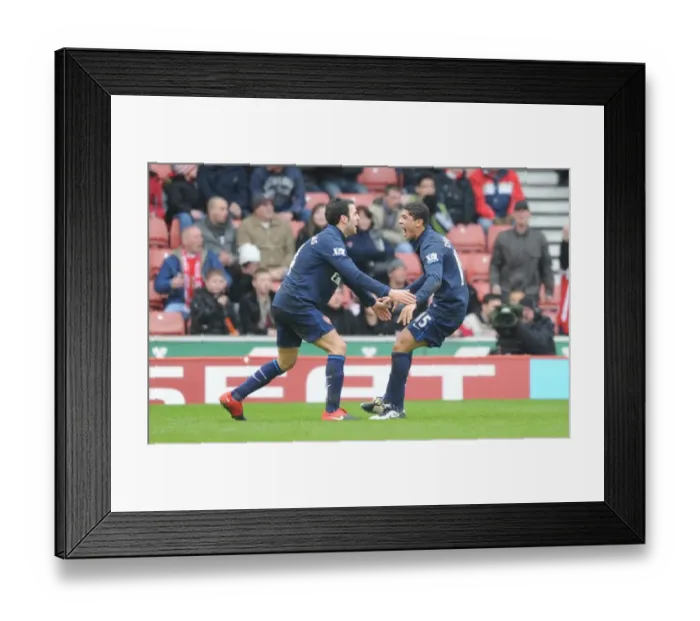 Framed Print : Denilson celebrates scoring the Arsenal goal with Cesc Fabregas. Stoke City 3: 1 Arsenal Framed Print : Denilson celebrates scoring the Arsenal goal with Cesc Fabregas. Stoke City 3: 1 Arsenal