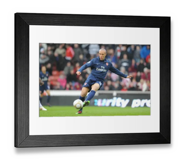 Framed Print : Mikael Silvestre (Arsenal). Stoke City 3: 1 Arsenal, FA Cup 4th round, The Britannia Stadium