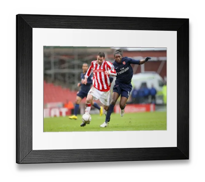 Framed Print : Jay Emmanuel-Thomas (Arsenal) Danny Higginbotham (Stoke). Stoke City 3: 1 Arsenal