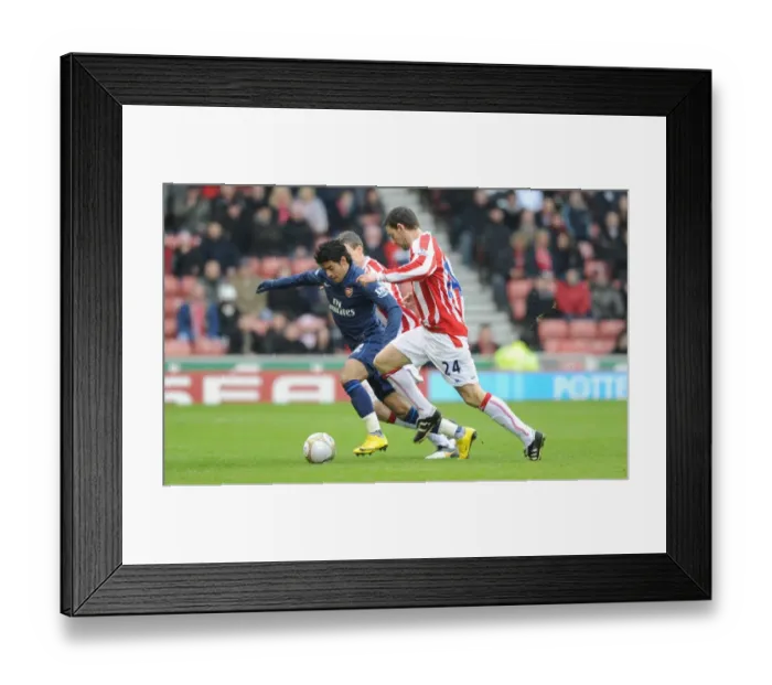 Framed Print : Carlos Vela (Arsenal) Rory Delap and Robert Huth (Stoke). Stoke City 3: 1 Arsenal