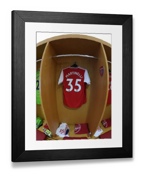 Framed Print : Arsenal FC: Gabriel Martinelli's Shirt in Emirates Changing Room (Arsenal v AFC Bournemouth, 2019-20)
