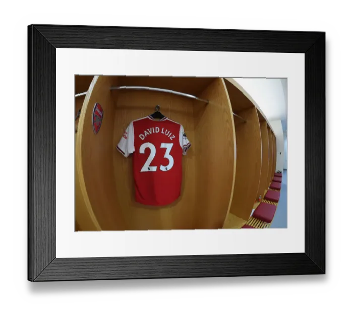 Framed Print : Arsenal FC: David Luiz's Shirt in Emirates Changing Room (Arsenal v AFC Bournemouth, 2019-20)